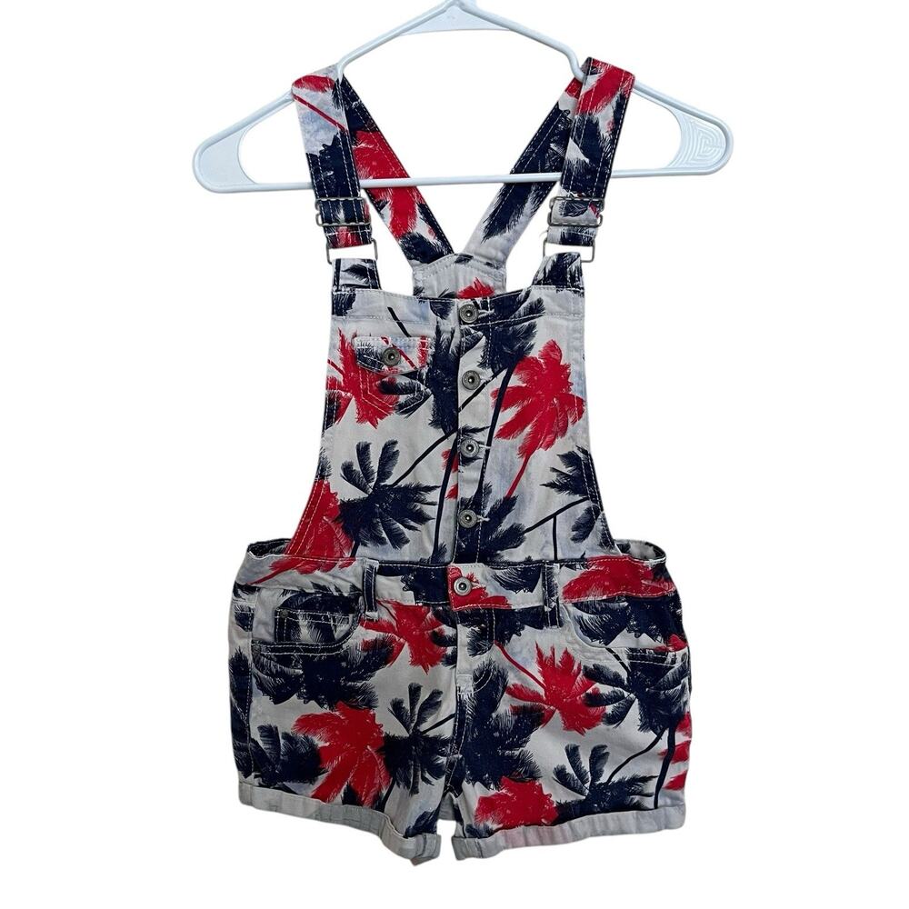 LEI | Red White Blue Palm Print Overall Shorts Girls Medium July 4th Cuffed